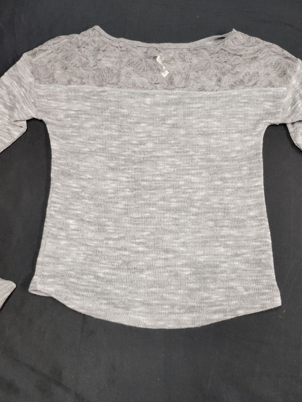 Aeropostale Gray Lace Back Long Sleeve Sweater with curved hem